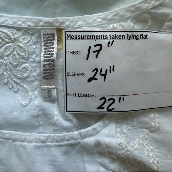 Monoreno White Embroidered Peasant Boho Blouse- Small - Picture 9 of 9